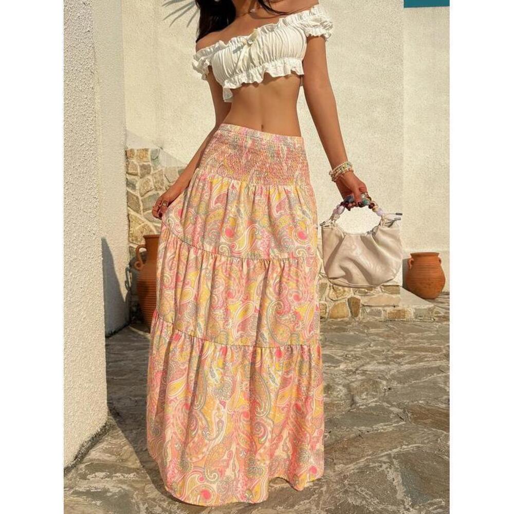 Sunnyshic Bohemian Print Skirt, Daily Wear, Spring/